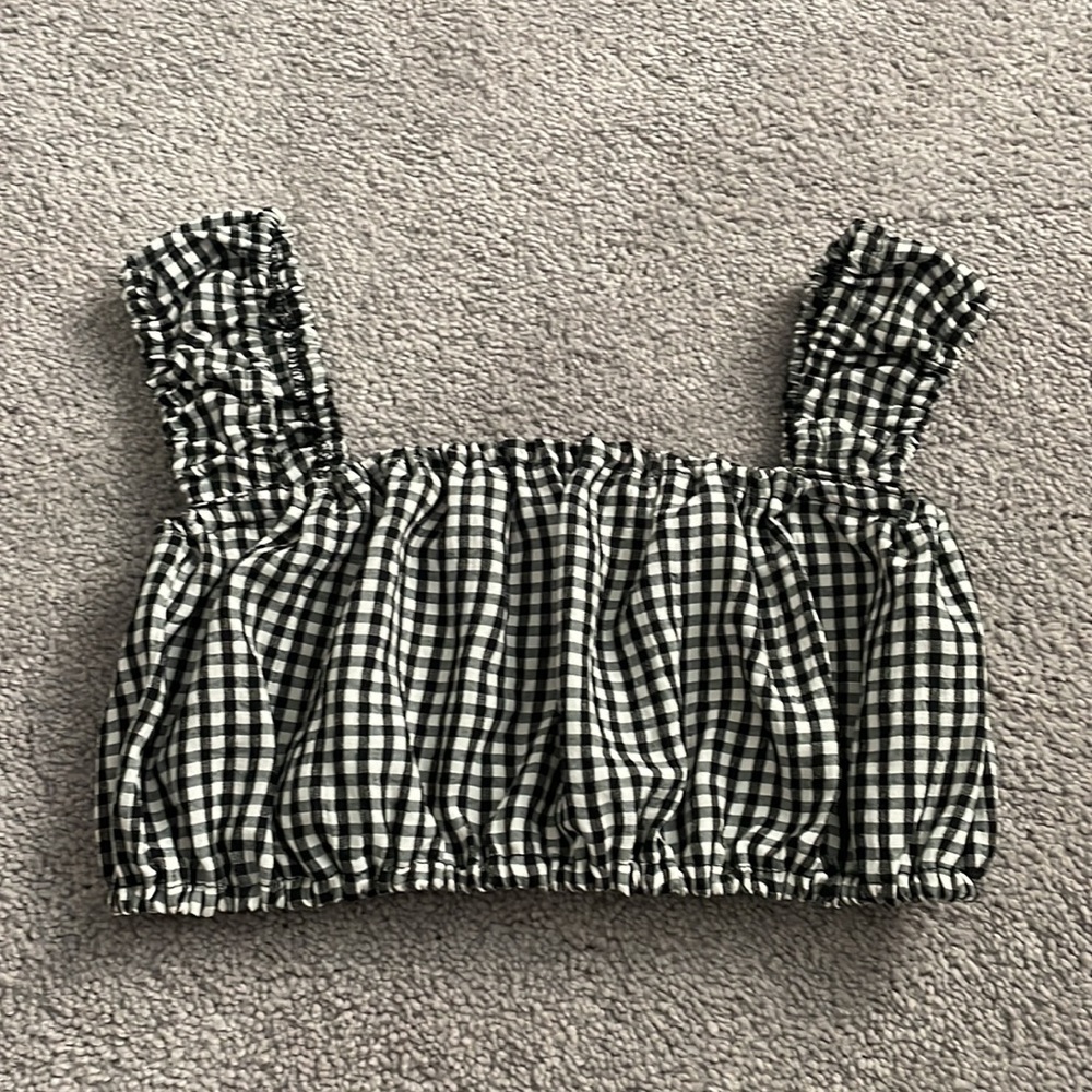 Solid & Striped Black Gingham Crop Top Size Xs - image 2